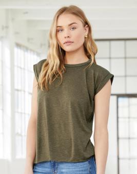 Damen Flowy Muscle Tee Rolled Cuff 