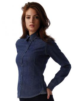 Damen Denim Bluse Langarm 